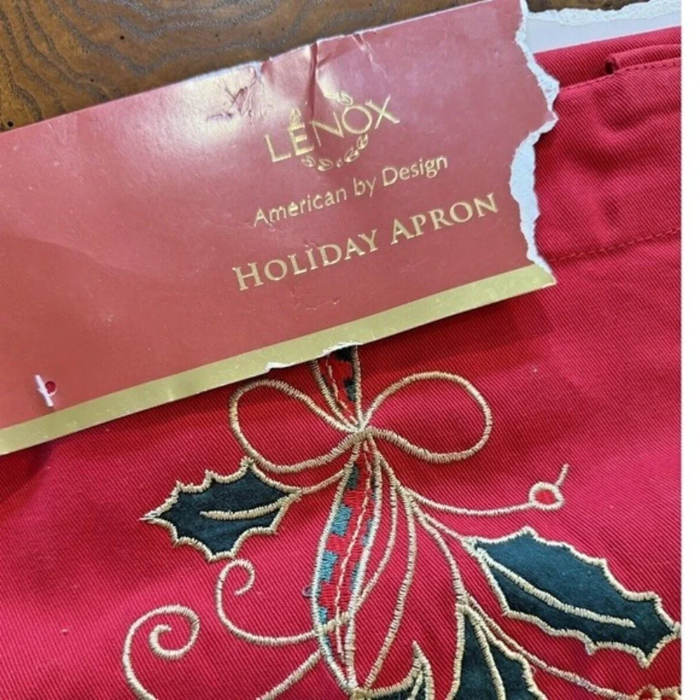 NEW Lenox Holiday Nouveau Adult Apron w/Pockets Adjustable Neckband HollyBerry‎